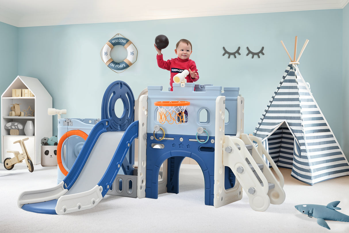 10-1 Toddler Slide Set,Kids Slide for Toddlers Ages 1+, Basketball Hoop Pirate Ship Themed Slide with Ship Head Indoor& Outdoor - V.I.P Digital Presence
