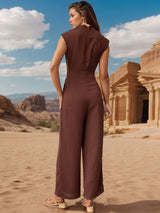 Ruched Mock Neck Sleeveless Jumpsuit - V.I.P Digital Presence