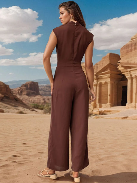 Ruched Mock Neck Sleeveless Jumpsuit - V.I.P Digital Presence