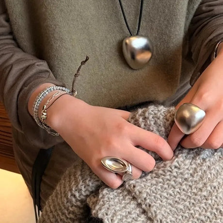 Gold Color Metal Rings Irregular Geometric Wide Noodle Finger Fing for Women Jewelry Retro Light Luxury  New Gift Accessorie - V.I.P Digital Presence