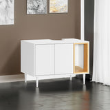 Bathroom sink cabinet, with cat trash can shell, hidden garbage pet bathroom, with partition, wooden cabinet furniture, white - V.I.P Digital Presence