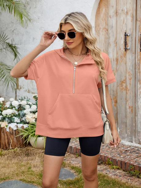 Half Zip Short Sleeve Hooded Top - V.I.P Digital Presence