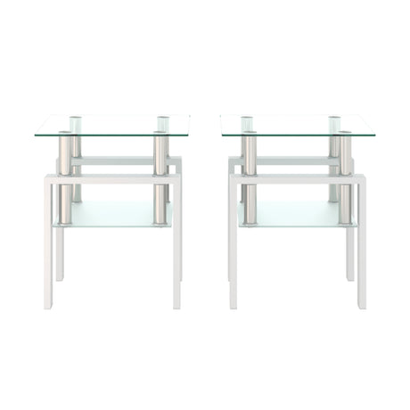 Set of 2, Modern Tempered Glass Tea Table Coffee Table End Table, Square Table for Living Room, Transparent/White - V.I.P Digital Presence