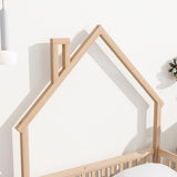 Full House-Shaped Headboard Floor Bed with Fence Natural - V.I.P Digital Presence