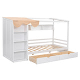Twin size House Bed with Two Drawers and Wardrobe,White - V.I.P Digital Presence