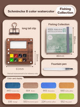 Mini watercolor paint box and small notebook Mingke 8-color wooden box mini drawing board solid watercolor painting - V.I.P Digital Presence