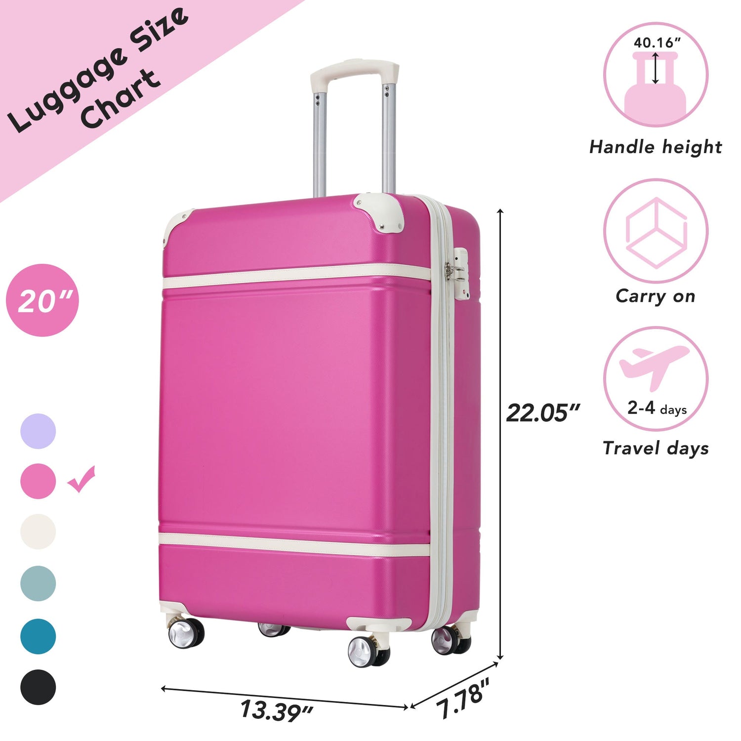 20 IN Luggage 1 Piece with TSA lock , Lightweight Suitcase Spinner Wheels,Carry on Vintage Luggage,Pink - V.I.P Digital Presence