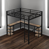 Full Metal Loft Bed with Desk and Shelves, Loft Bed with Ladder and Guardrails, Loft Bed Frame for Bedroom, Black - V.I.P Digital Presence
