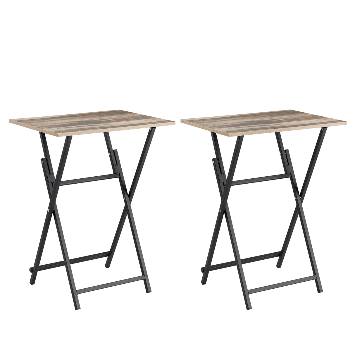 2-piece folding TV tray table without assembly, portable sofa side table, brown and black - V.I.P Digital Presence