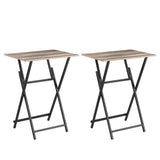 2-piece folding TV tray table without assembly, portable sofa side table, brown and black - V.I.P Digital Presence