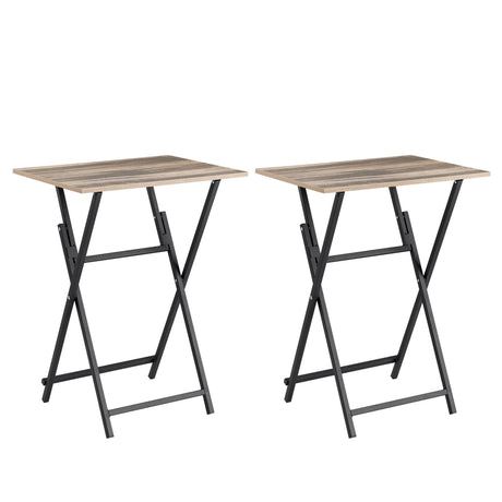 2-piece folding TV tray table without assembly, portable sofa side table, brown and black - V.I.P Digital Presence