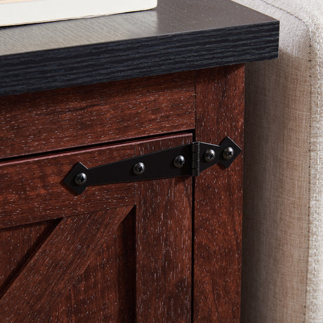 Farmhouse tea table bedside table rectangular farmhouse tea table with barn door and adjustable storage rack OAK - V.I.P Digital Presence