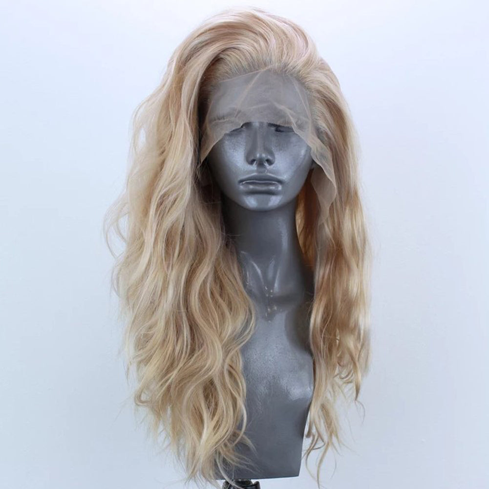 13*2.5 Linen Color Synthetic Fiber Front Lace Wig Head Cover Natural Hairline Ladies Wig - V.I.P Digital Presence