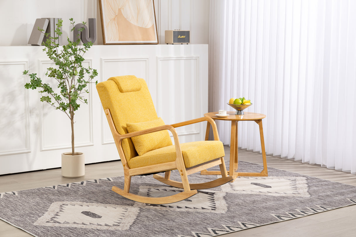 Rocking Chair Upholstered Fabric Rocking Armchair Indoor with High Backrest Glider Chairs and Lumbar Pillow for Living Room - V.I.P Digital Presence