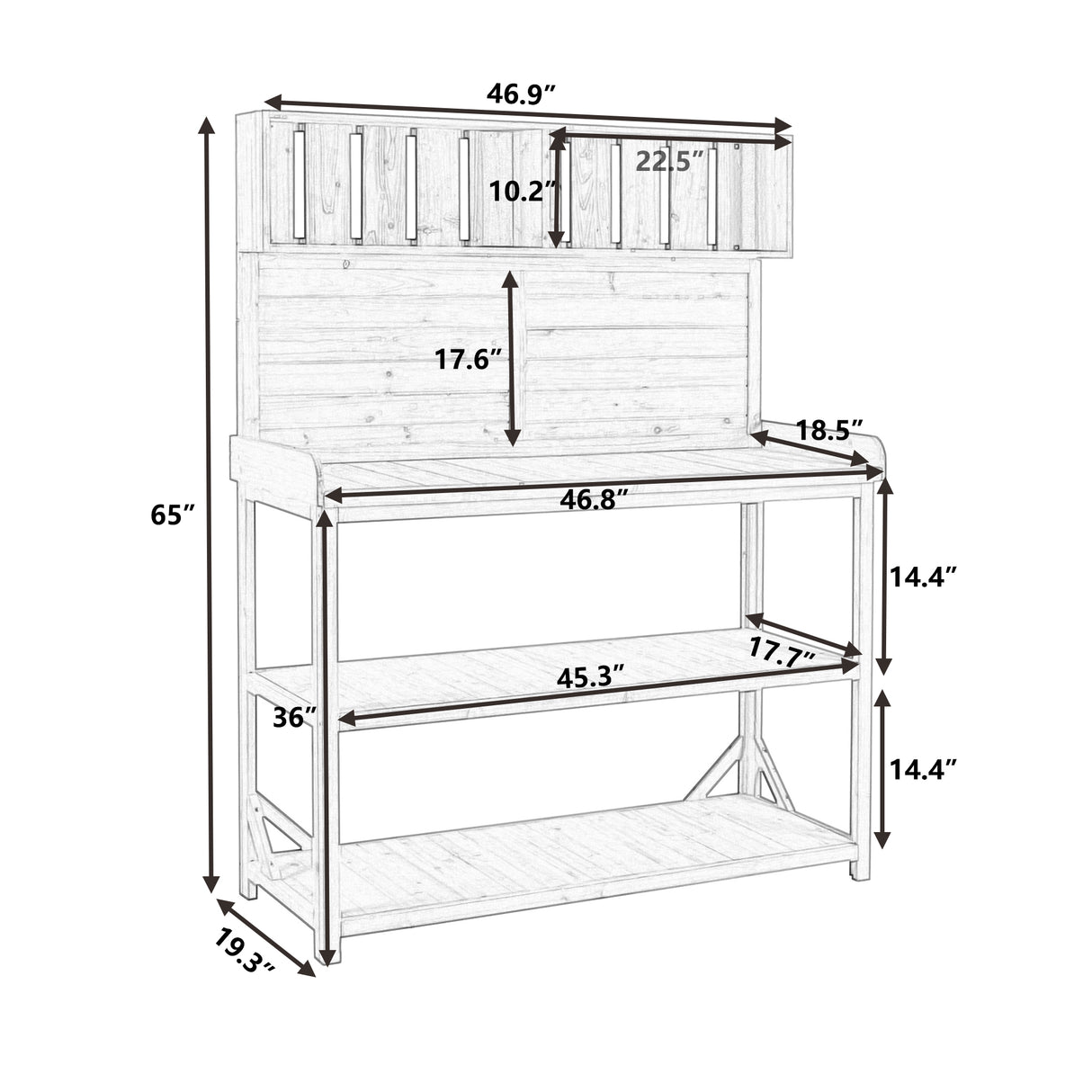 65" Large Wooden Farmhouse Rustic Outdoor Potting Bench Table Garden Potting Bench with 4 Storage Shelves and Side Hook,Natural - V.I.P Digital Presence