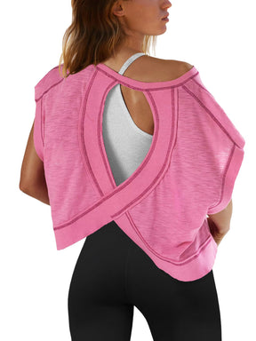 Women's beautiful back sports yoga T-shirt loose casual breathable - V.I.P Digital Presence