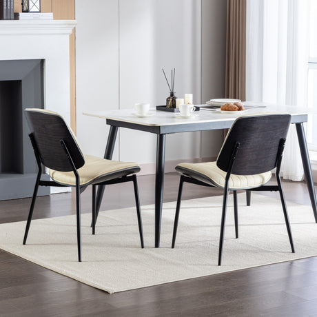2-piece retro linen chair set with curved wooden backrest, cushioned seat, adjustable metal legs, (Beige PU) - V.I.P Digital Presence