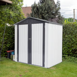 XWT014 Garden Metal Storage Shed Gray White 6x4x6ft outdoor storing tools Rainproof Hinge door version - V.I.P Digital Presence