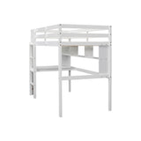 Twin Loft Bed with built-in desk and bookcase of three compartments, Guardrails and Ladder,White - V.I.P Digital Presence