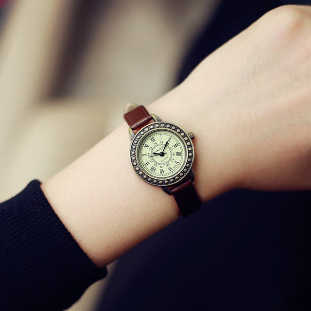 Ladies designer vintage leather women bracelet watches brown retro roma quartz woman clock fashion small female wristwatches - V.I.P Digital Presence