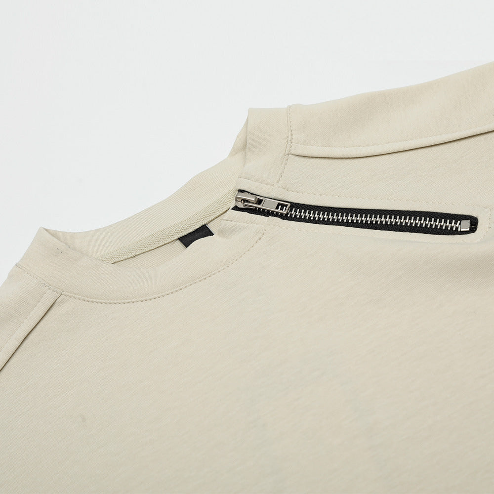Zipper Design Heavyweight Short Sleeve T-Shirt Men's Loose Round Neck Half Sleeve Tee - V.I.P Digital Presence