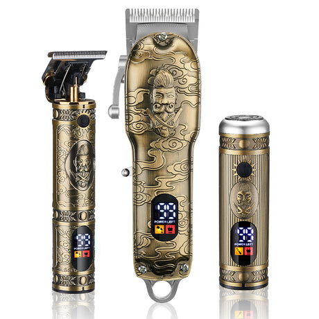 New 3 In 1 Full Metal Oil Clippers Digital Display Electric Hair Clipper Engraving Clippers Nose Hair Clipper Set - V.I.P Digital Presence
