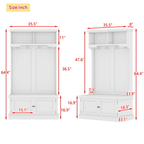 Hall Tree with Storage Shoe Bench for Entryway and Hallway, 4-in-1 Design Coat Racks with 4 Hooks for Living Room, White - V.I.P Digital Presence