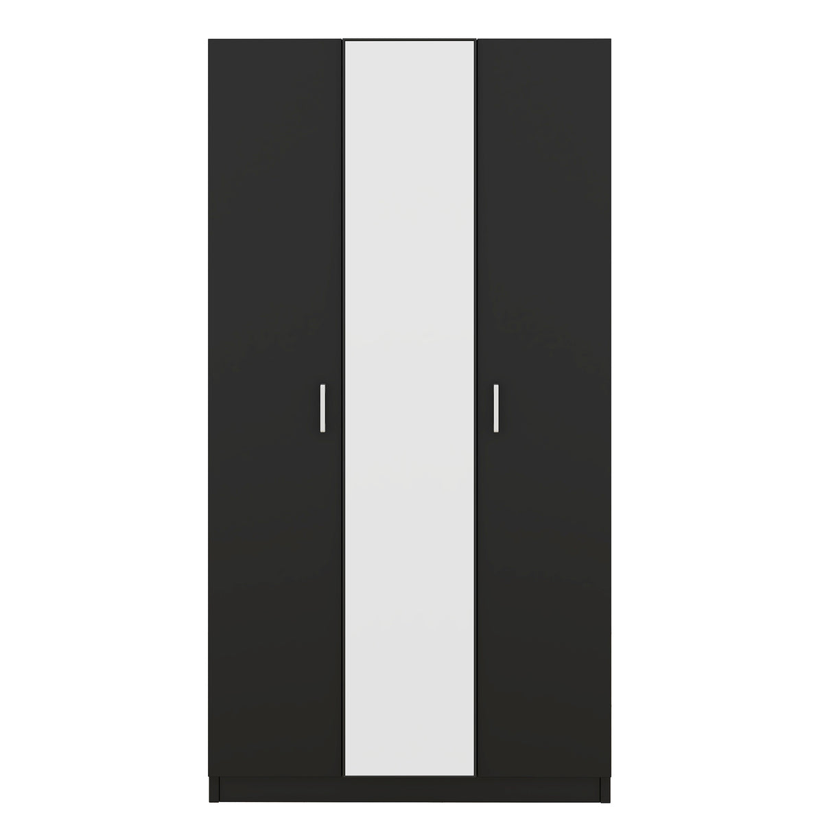3 Door Wardrobe with Mirror, Armoire with Hanging Rod and 3 Fixed Shelves,Black - V.I.P Digital Presence