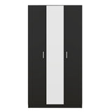 3 Door Wardrobe with Mirror, Armoire with Hanging Rod and 3 Fixed Shelves,Black - V.I.P Digital Presence