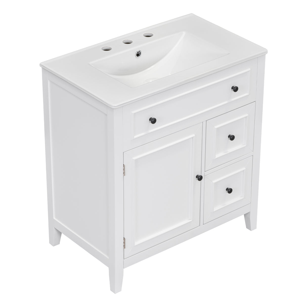 30" Bathroom Vanity with Sink Top, Bathroom Vanity Cabinet with Door and Two Drawers, Solid Wood Frame, One Package, White - V.I.P Digital Presence
