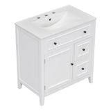 30" Bathroom Vanity with Sink Top, Bathroom Vanity Cabinet with Door and Two Drawers, Solid Wood Frame, One Package, White - V.I.P Digital Presence