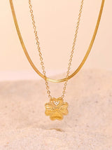 2 Piece 18K Gold-Plated Inlaid Zircon Lucky Clover Necklace - V.I.P Digital Presence