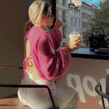 Long sleeved backless lace up sexy spicy girl knitted loose women's top sweater - V.I.P Digital Presence