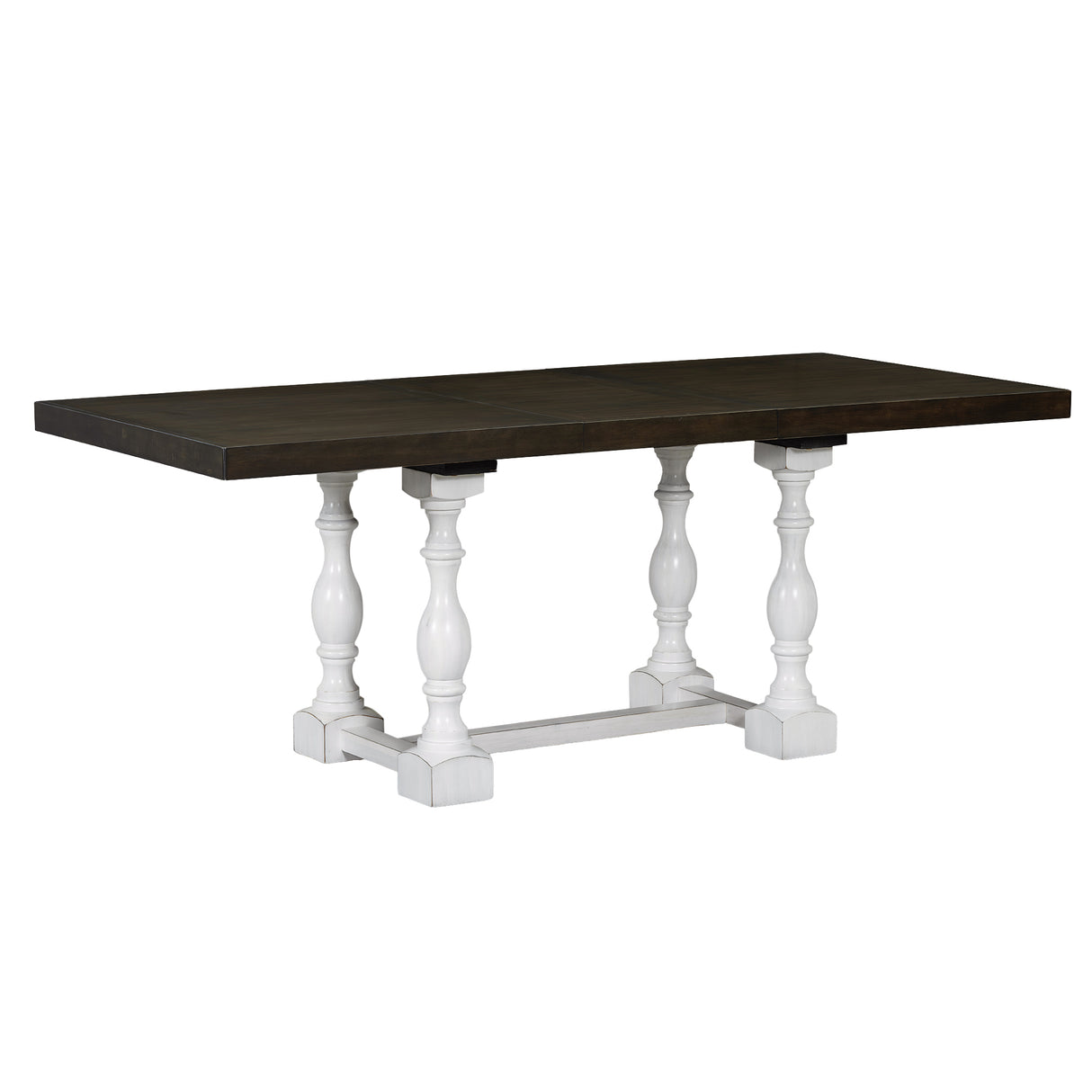 Traditional 6-Piece 78inch Trestle Extendable Dining Table Set with One 18inch Removable Leaf Distressed White - V.I.P Digital Presence