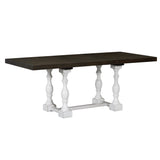 Traditional 6-Piece 78inch Trestle Extendable Dining Table Set with One 18inch Removable Leaf Distressed White - V.I.P Digital Presence