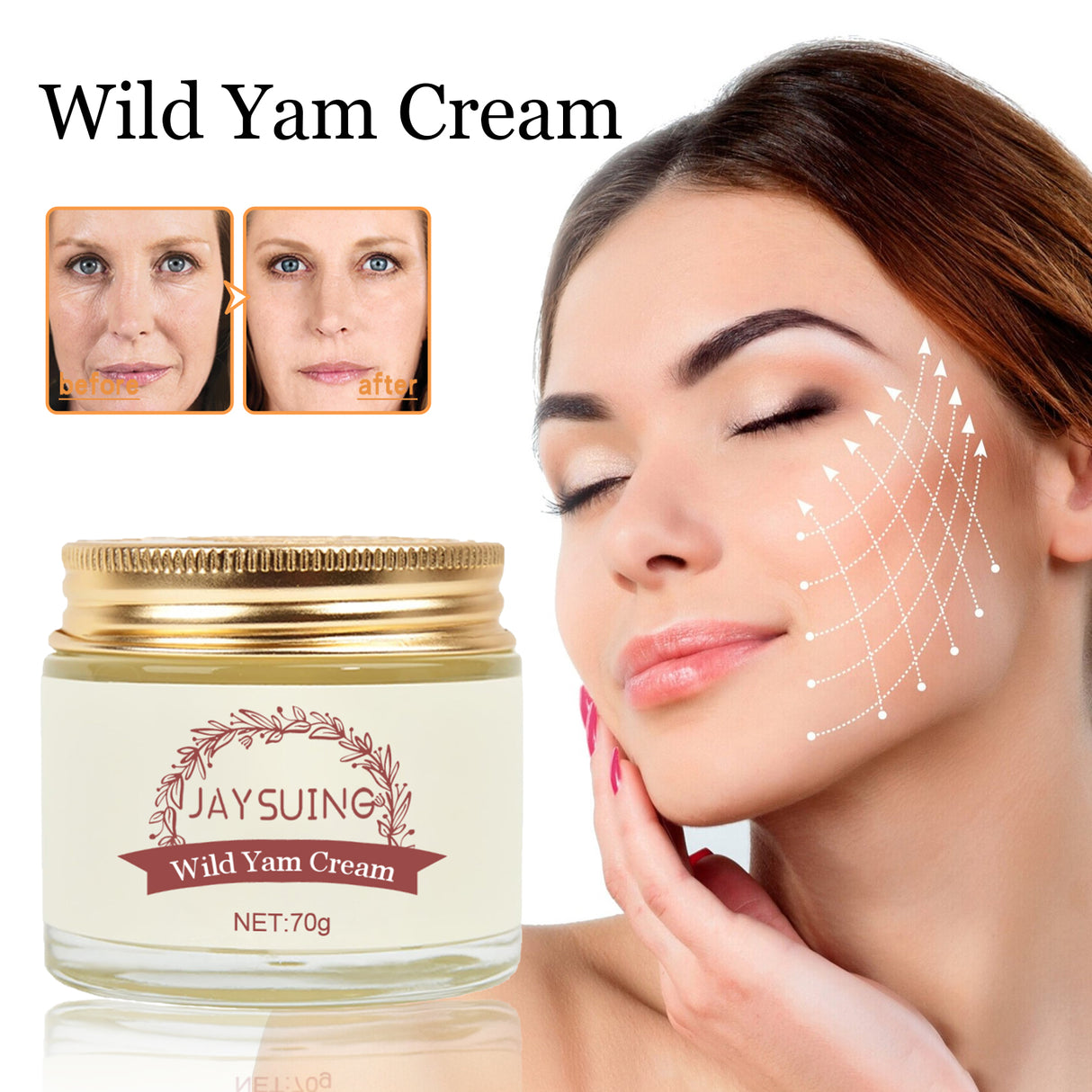 Crema de ñame silvestre, crema hidratante, ligera, antiarrugas y con brillo.