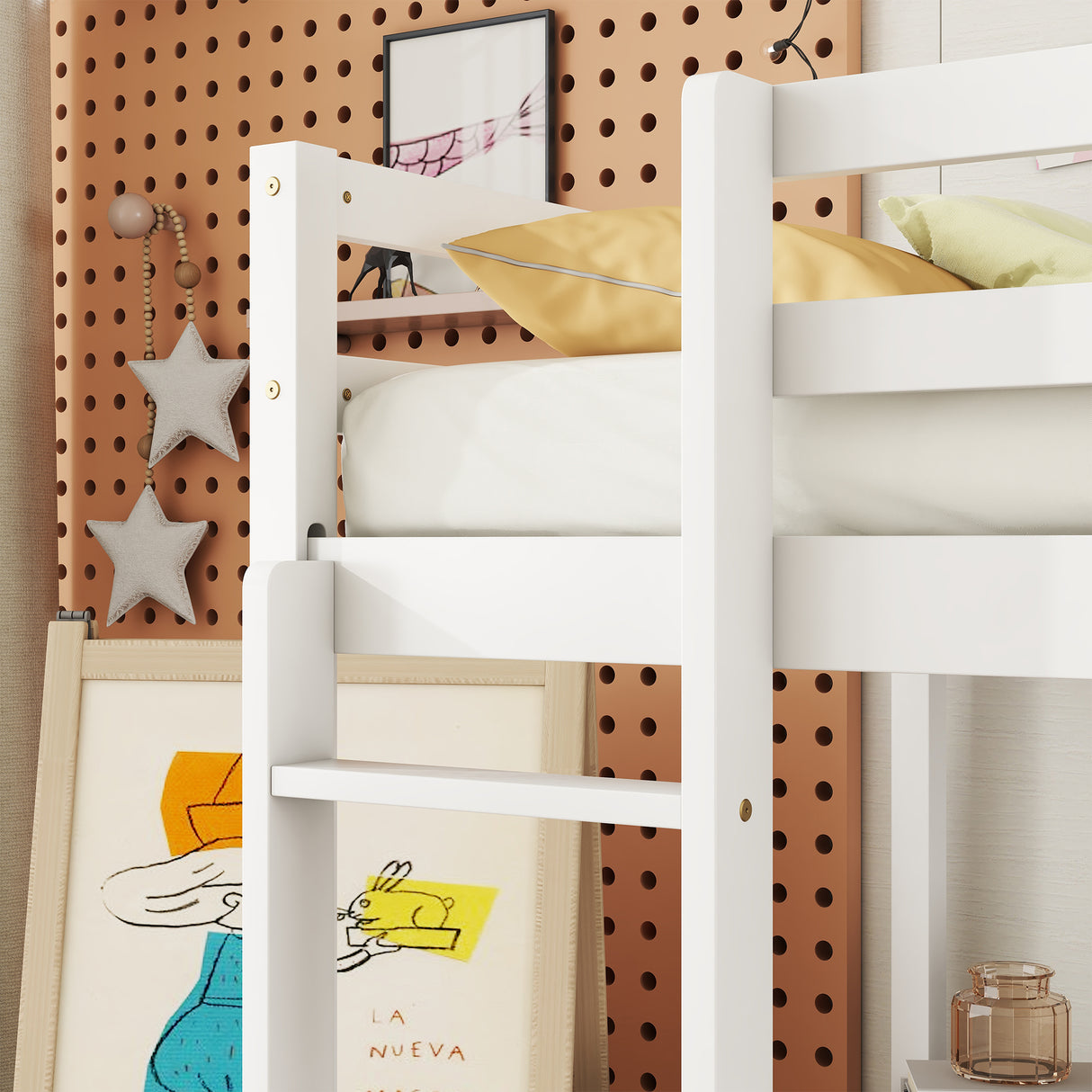 Twin Loft Wood Bed with Under-bed, Built-in Desk, a Storage Cabinet of 2 Drawers, Guardrails, Ladder,White - V.I.P Digital Presence