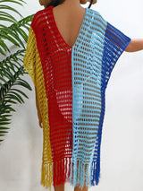 Fringe Color Block Scoop Neck Cover Up - V.I.P Digital Presence