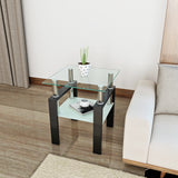 1-Piece Modern Tempered Glass Tea Table Coffee Table End Table, Square Table for Living Room, Transparent/Black - V.I.P Digital Presence