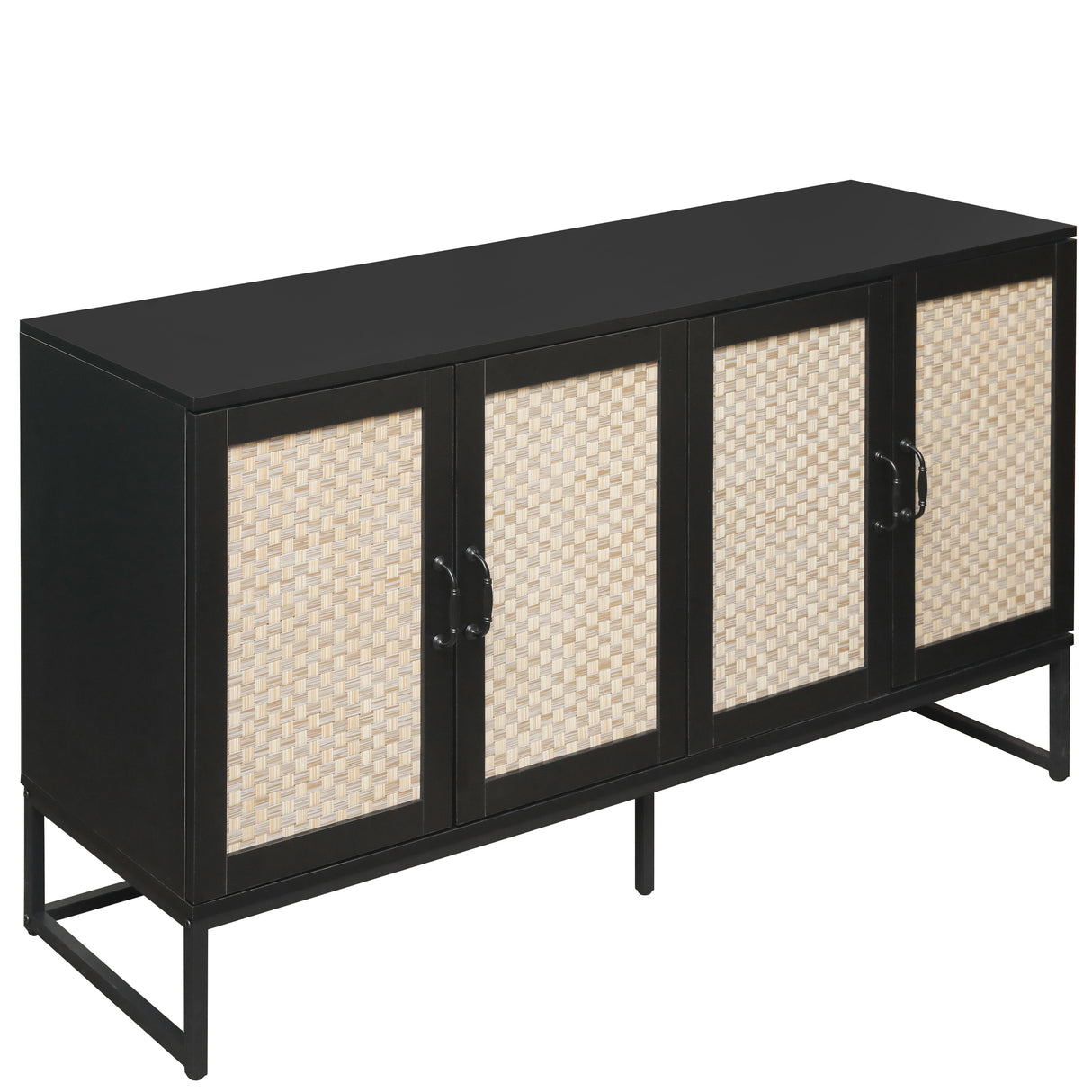 Rattan 4-Door Sideboard , Sideboard Buffet Storage Cabinet,Accent Storage Cabinet , Large Cabinet With 4 Rattan Decorated Doors - V.I.P Digital Presence