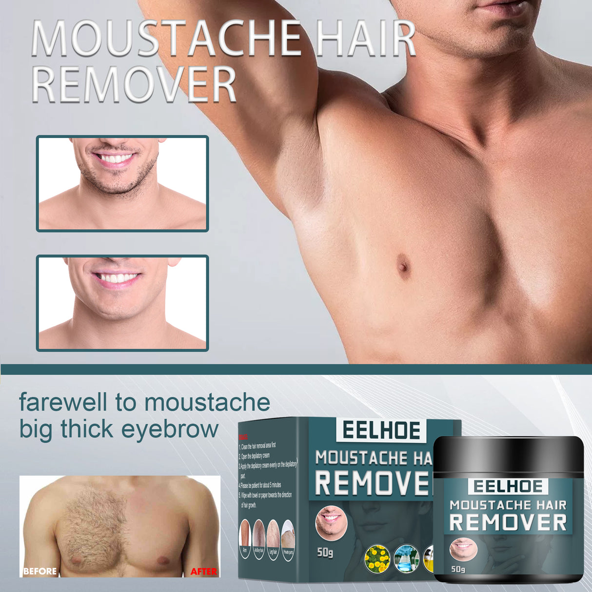 Men's Hair Removal Cream, Facial Armpit Leg Chest Hair Clean Not Damaging Skin Hair Removal Cream - V.I.P Digital Presence