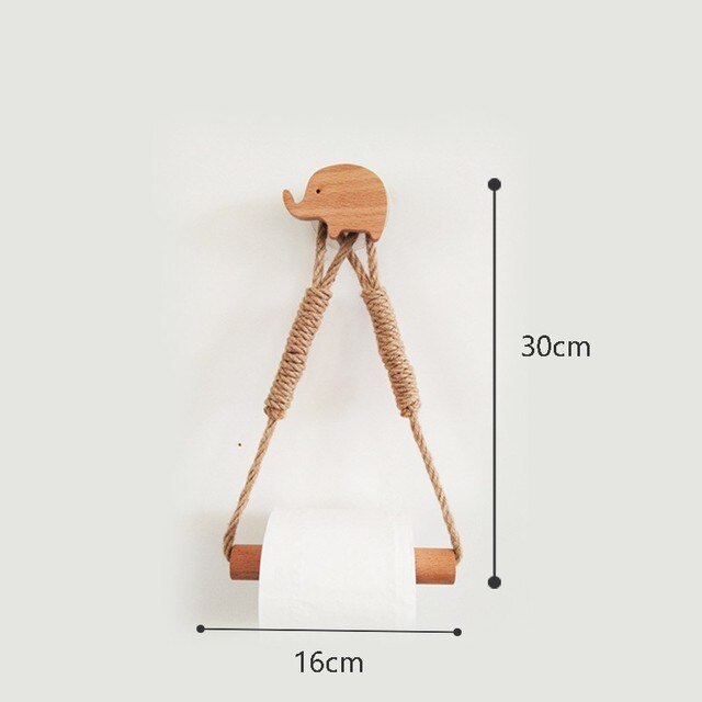 Nordic Indoor Wooden Solid Wood Hemp Rope Animal Tissue Holder Children's Room Decoration Wall Hanger Hemp Rope Hook Toilet Paper Holder - V.I.P Digital Presence