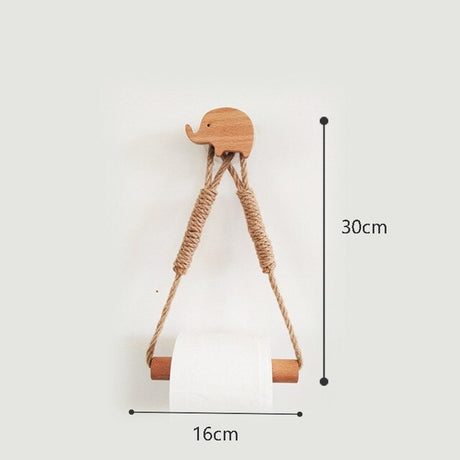 Nordic Indoor Wooden Solid Wood Hemp Rope Animal Tissue Holder Children's Room Decoration Wall Hanger Hemp Rope Hook Toilet Paper Holder - V.I.P Digital Presence