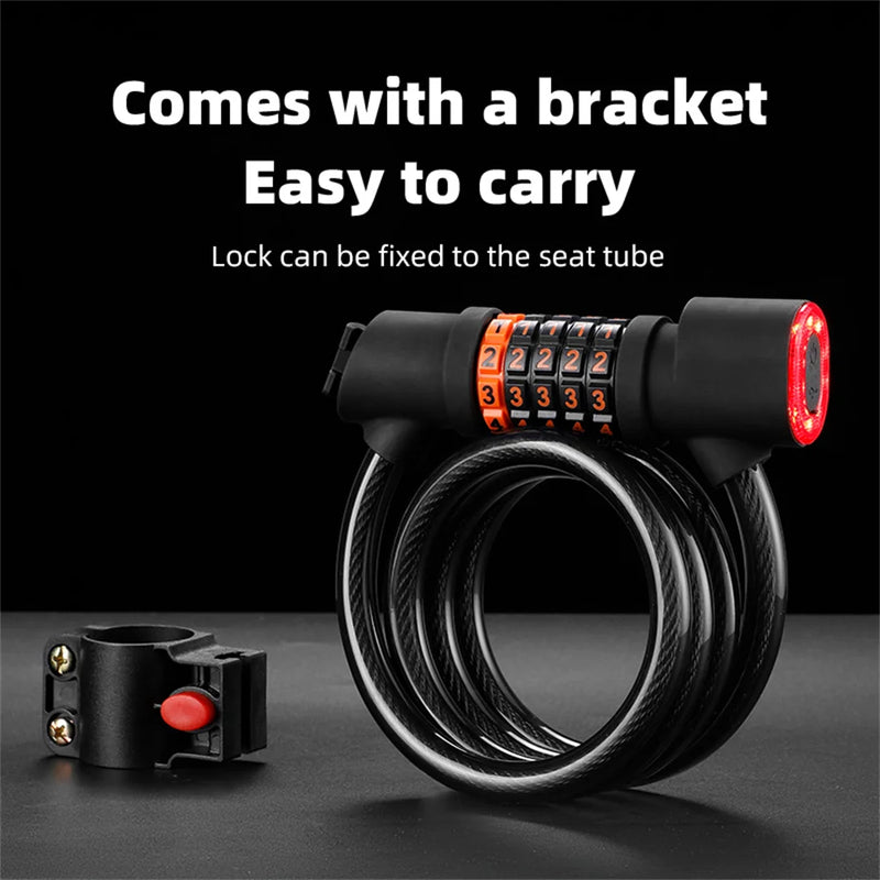 1.2M/1.8M Bike Lock Anti-theft 5 Digit Combination Password Security Lock With LED Light MTB Road Bike Steel Cable Bicycle Lock - V.I.P Digital Presence