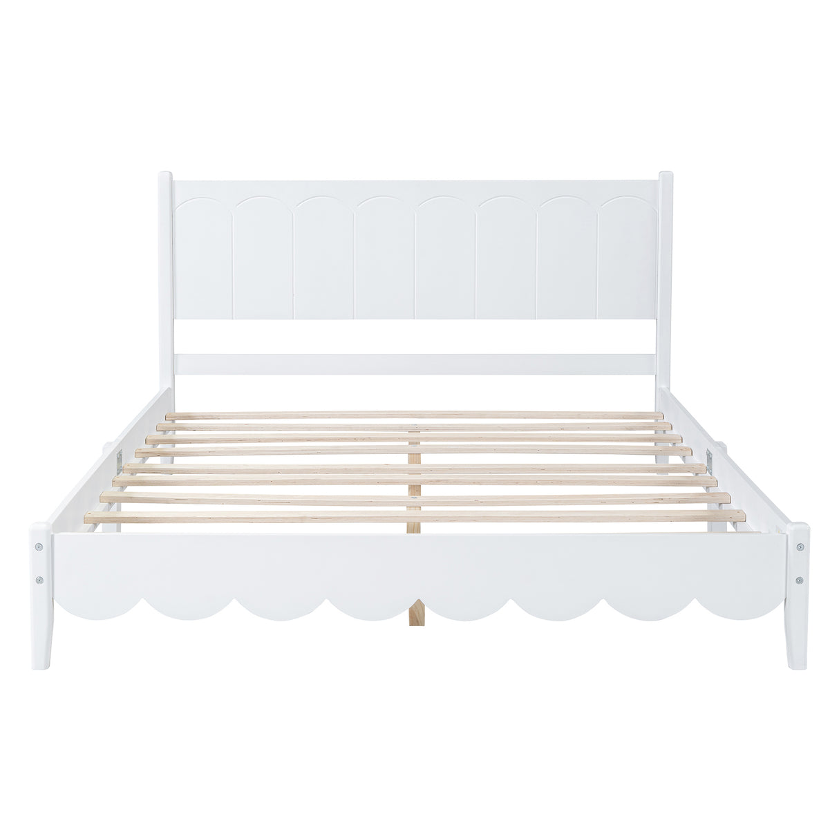 Queen Size Wood Platform Bed Frame, Retro Style Bed with Rectangular Headboard,No Need Box Spring,White - V.I.P Digital Presence