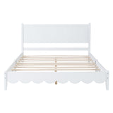 Queen Size Wood Platform Bed Frame, Retro Style Bed with Rectangular Headboard,No Need Box Spring,White - V.I.P Digital Presence