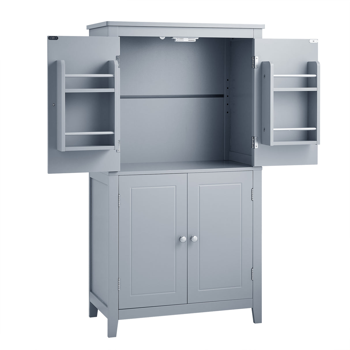 Bathroom floor storage cabinet, bathroom storage cabinet, 4-door independent cabinet, adjustable shelf, adaptive shelf, gray - V.I.P Digital Presence