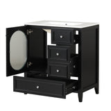 30" Bathroom Vanity with Sink, Bathroom Vanity Cabinet with Three Drawers and Door, Solid Wood and MDF, Black - V.I.P Digital Presence