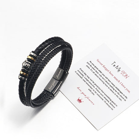 Stainless steel multi-layer woven bracelet men's titanium steel fashionable leather bracelet engraved gift - V.I.P Digital Presence