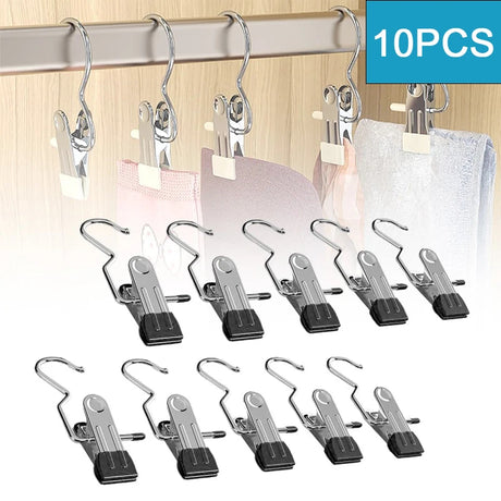 10pcs Stainless Steel Clothespins Laundry Clothes Pegs With Hook Portable Hanging Clothes Clip Wardrobe Clothes Organizer Hanger - V.I.P Digital Presence